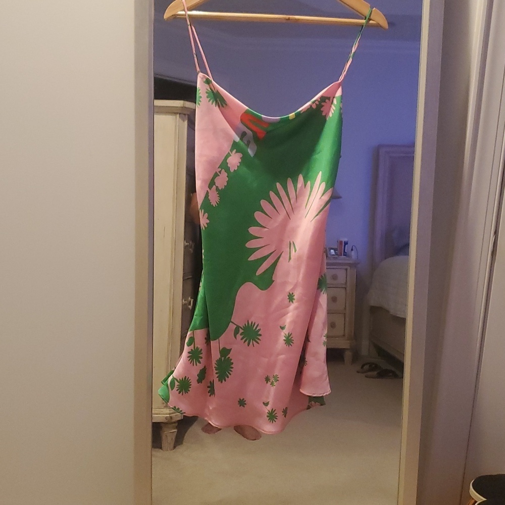 Zara Pink and Green Floral Slip Mini Dress